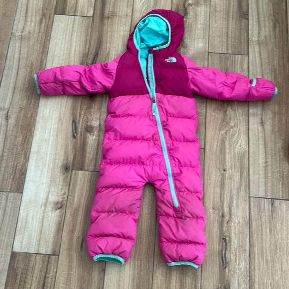 Northface warm puffer snow suit. 18-24 months